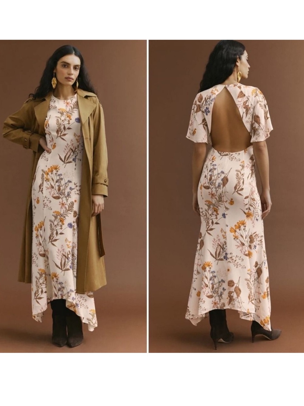 Reformation Carletta Floral Maxi Dress Size 4 Cream Yellow Open Back Midi Dress